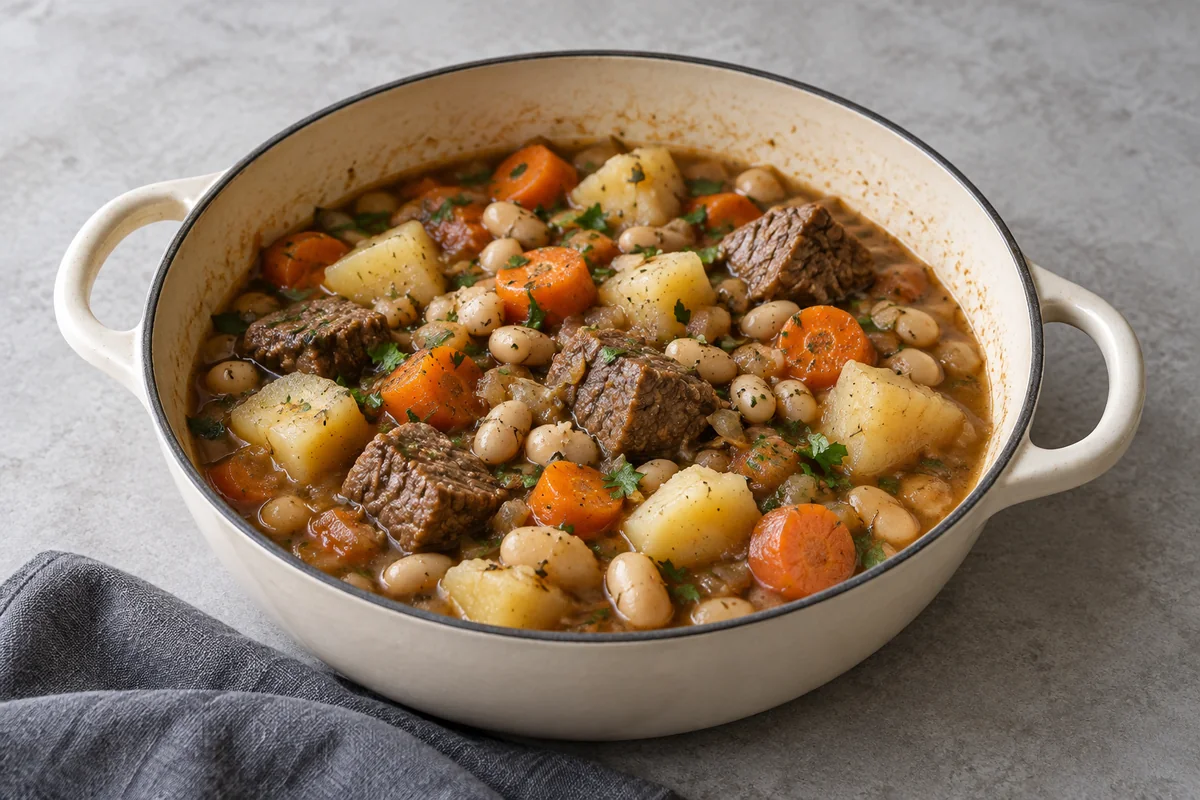 Geschmortes Rind mit Karotten und weissen Bohnen