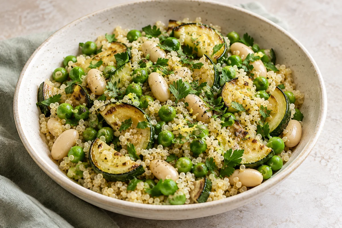 Zucchini-Erbsen-Quinoa mit Bohnen