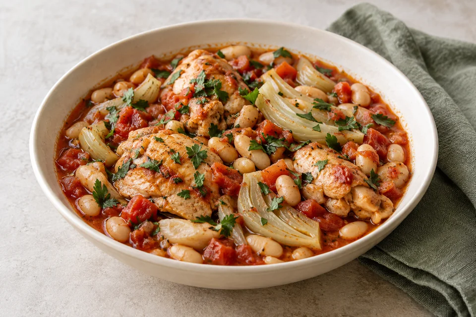 Poulet-Bohnen-Topf mit Fenchel