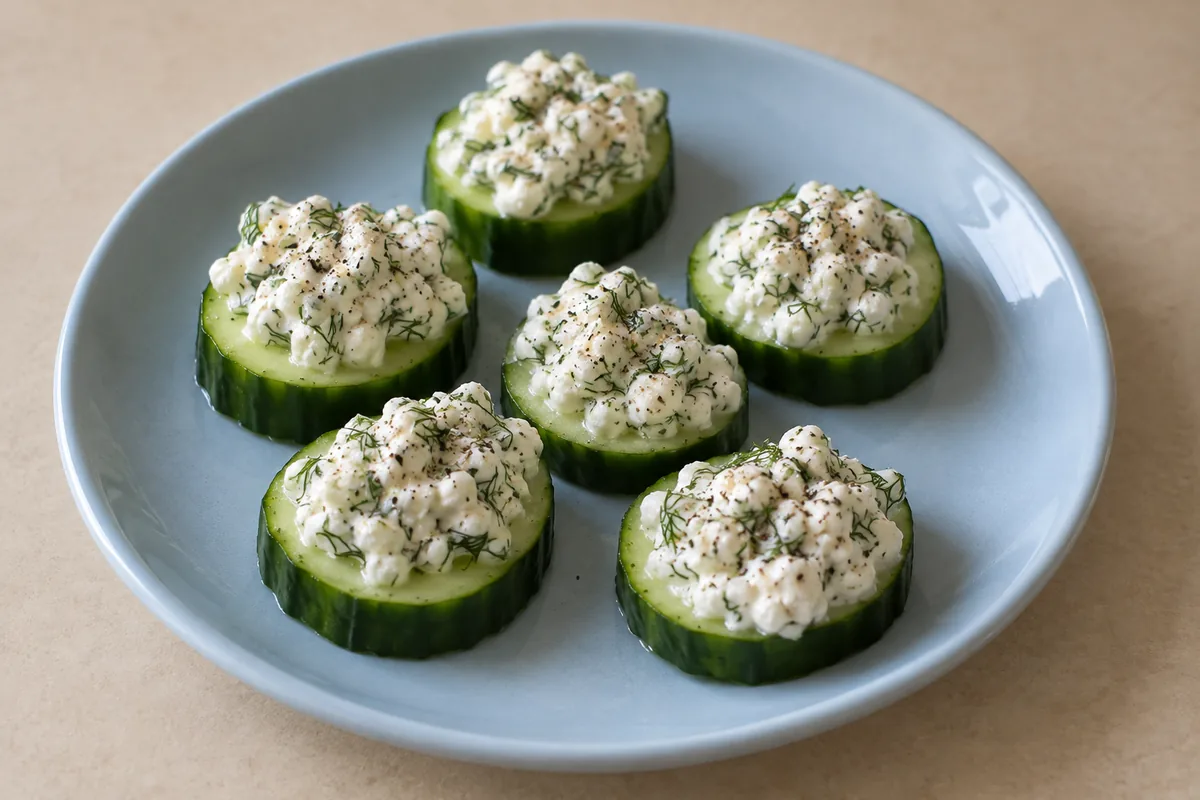 Gurkenhappen mit Hüttenkäse und Dill